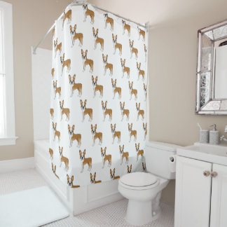 Fawn And White Boston Terrier Cartoon Dog Pattern Shower Curtain