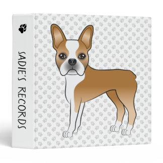 Fawn And White Boston Terrier Cartoon Dog &amp; Paws 3 Ring Binder