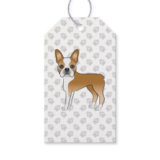 Fawn And White Boston Terrier Cartoon Dog &amp; Paws Gift Tags