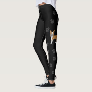 Fawn And White Boston Terrier Cartoon Dog & Paws Leggings