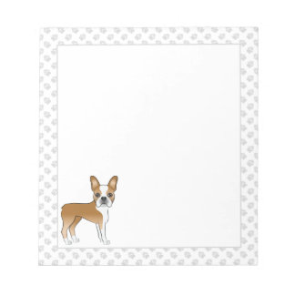 Fawn And White Boston Terrier Cartoon Dog &amp; Paws Notepad