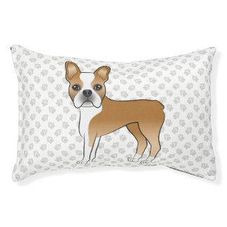 Fawn And White Boston Terrier Cartoon Dog &amp; Paws Pet Bed