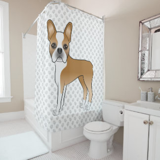 Fawn And White Boston Terrier Cartoon Dog &amp; Paws Shower Curtain