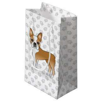 Fawn And White Boston Terrier Cartoon Dog &amp; Paws Small Gift Bag