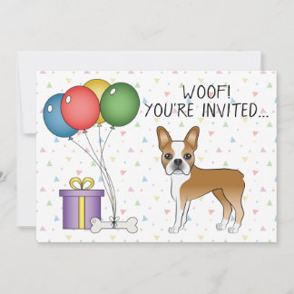 Fawn And White Boston Terrier Cute Dog - Birthday Invitation
