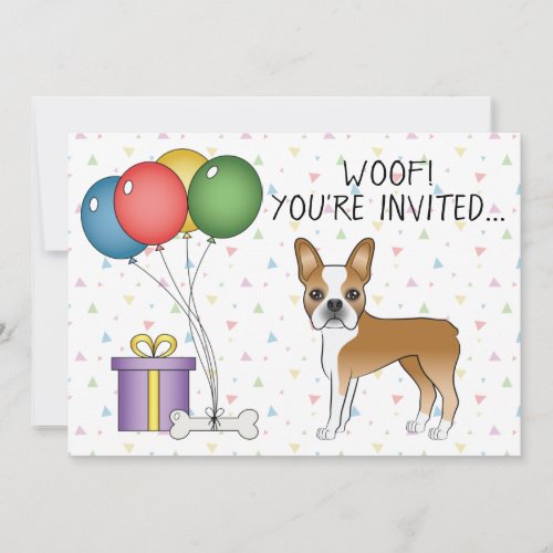 Fawn And White Boston Terrier Cute Dog _ Birthday Invitation