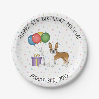 Fawn And White Boston Terrier Cute Dog - Birthday Paper Plates