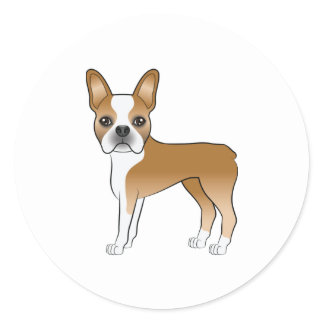 Fawn And White Boston Terrier Dog Illustration Classic Round Sticker
