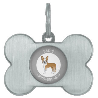 Fawn And White Boston Terrier Dog Illustration Pet ID Tag