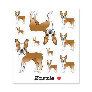 Fawn And White Boston Terrier Dog Illustrations Sticker