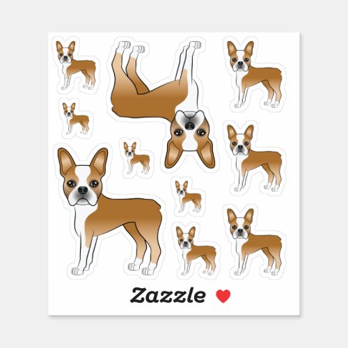 Fawn And White Boston Terrier Dog Illustrations Sticker