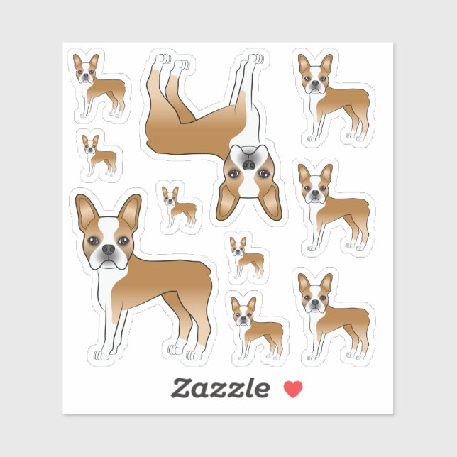 Fawn And White Boston Terrier Dog Illustrations Sticker (Sheet)