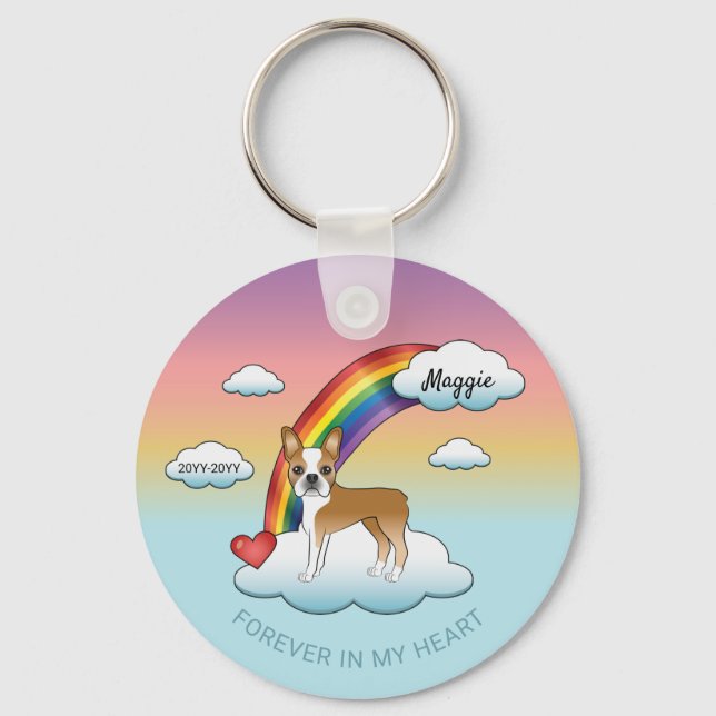 Fawn And White Boston Terrier Rainbow Memorial Keychain (Front)