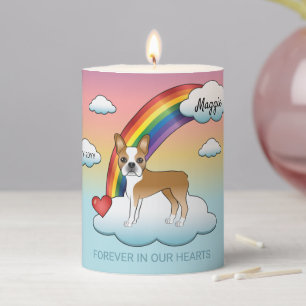 Fawn And White Boston Terrier Rainbow Memorial Pillar Candle