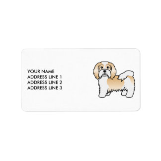 Fawn And White Havanese Cartoon Dog &amp; Custom Text Label