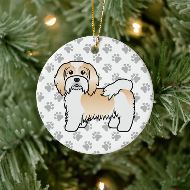 Fawn And White Havanese Cute Cartoon Dog Ceramic Ornament (Tree)