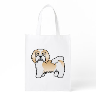 Fawn And White Havanese Cute Cartoon Dog Grocery Bag