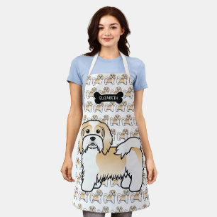 Fawn And White Havanese Cute Cartoon Dog & Name Apron