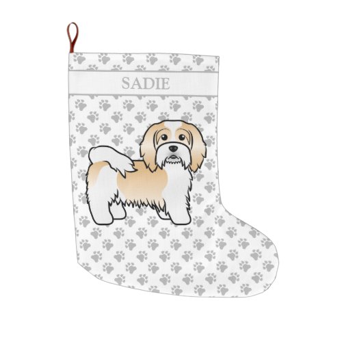 Fawn And White Havanese Cute Cartoon Dog  Name Large Christmas Stocking