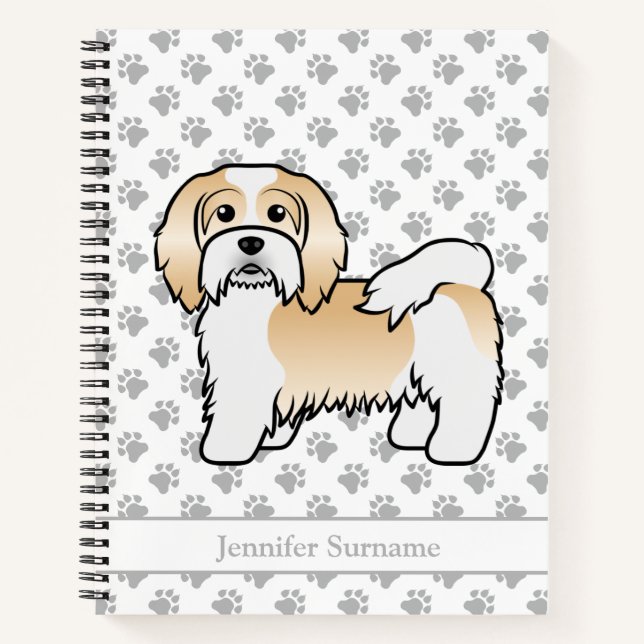 Fawn And White Havanese Cute Cartoon Dog & Name Notebook (Front)