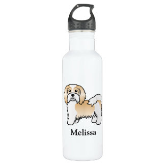 Fawn And White Havanese Cute Cartoon Dog &amp; Name Stainless Steel Water Bottle