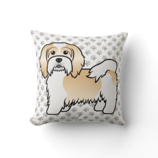 Fawn And White Havanese Cute Cartoon Dog &amp; Paws Throw Pillow