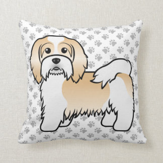 Fawn And White Havanese Cute Cartoon Dog &amp; Paws Throw Pillow