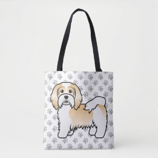 Fawn And White Havanese Cute Cartoon Dog &amp; Paws Tote Bag