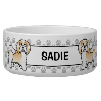 Fawn And White Havanese Dog With Paws &amp; Name Bowl