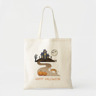 Fawn And White Iggy And Halloween Haunted House Tote Bag