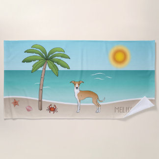 Fawn And White Iggy Dog At A Tropical Summer Beach Beach Towel