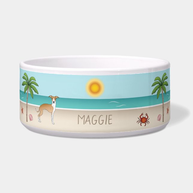 Fawn And White Iggy Dog At A Tropical Summer Beach Bowl (Front)