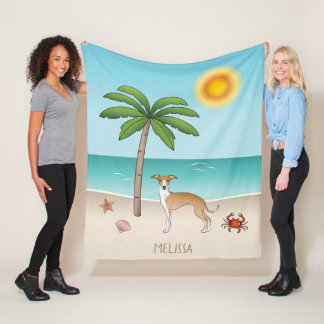 Fawn And White Iggy Dog At A Tropical Summer Beach Fleece Blanket