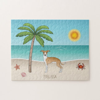 Fawn And White Iggy Dog At A Tropical Summer Beach Jigsaw Puzzle