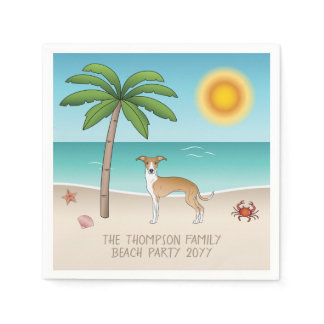 Fawn And White Iggy Dog At A Tropical Summer Beach Napkins