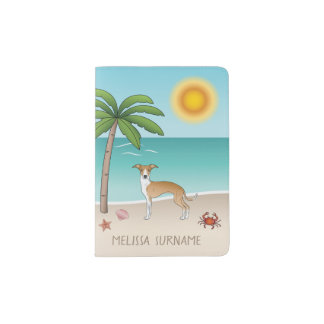 Fawn And White Iggy Dog At A Tropical Summer Beach Passport Holder