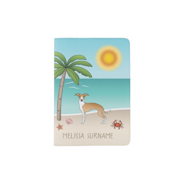 Fawn And White Iggy Dog At A Tropical Summer Beach Passport Holder (Front)