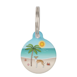 Fawn And White Iggy Dog At A Tropical Summer Beach Pet ID Tag