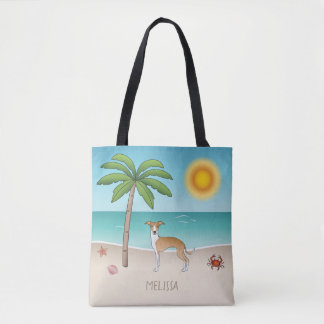 Fawn And White Iggy Dog At A Tropical Summer Beach Tote Bag