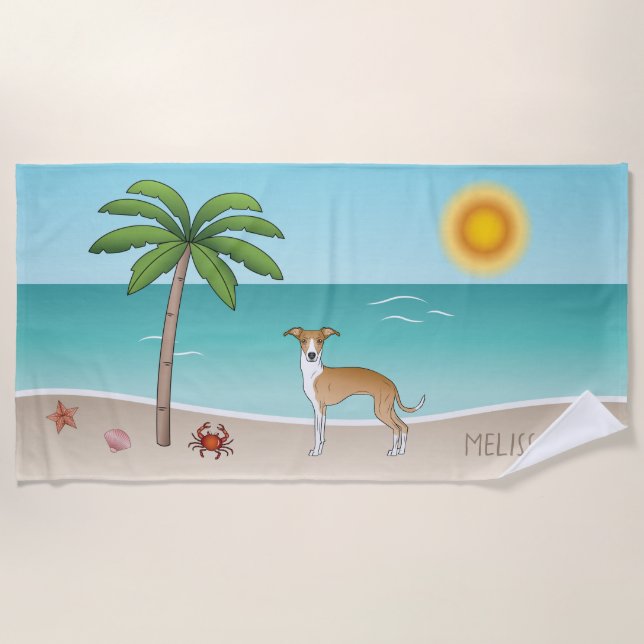 Fawn And White Iggy Dog At A Tropical Summer Beach Towel (Front)