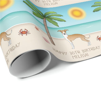 Fawn And White Iggy Dog At A Tropical Summer Beach Wrapping Paper