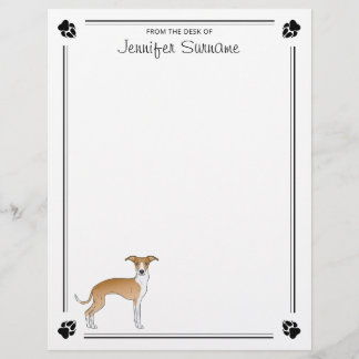 Fawn And White Italian Greyhound And Paws & Text Letterhead