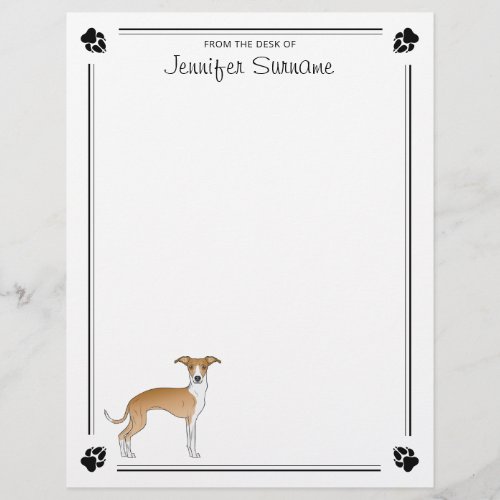 Fawn And White Italian Greyhound And Paws  Text Letterhead