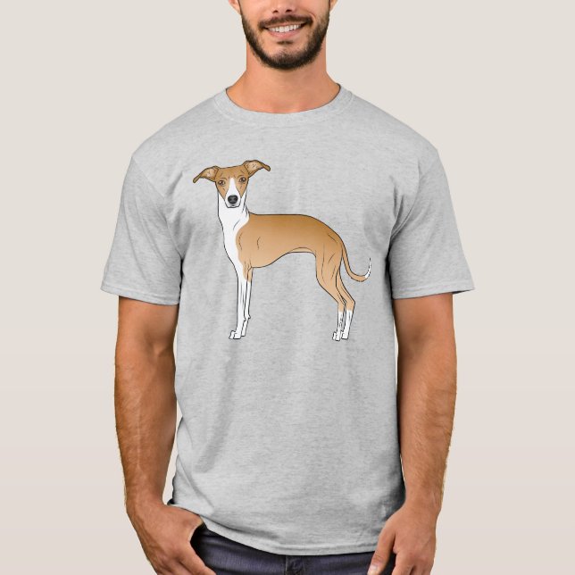 Fawn And White Italian Greyhound Cartoon Dog T-Shirt (Front)