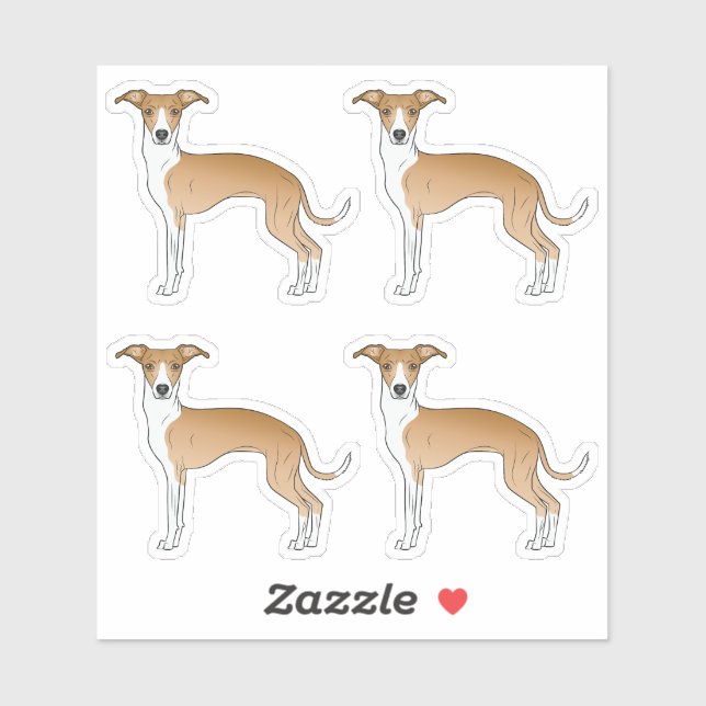 Fawn And White Italian Greyhound Cartoon Dogs Sticker (Sheet)