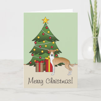 Fawn And White Italian Greyhound & Christmas Tree Card