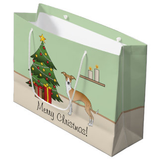 Fawn And White Italian Greyhound &amp; Christmas Tree Large Gift Bag