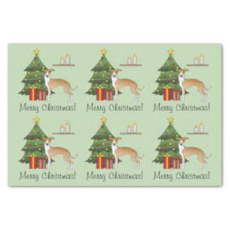 Fawn And White Italian Greyhound &amp; Christmas Tree Tissue Paper