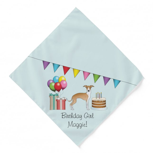 Fawn And White Italian Greyhound Colorful Birthday Bandana (Front)