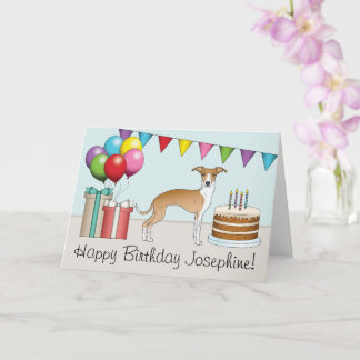 Fawn And White Italian Greyhound Colorful Birthday Card